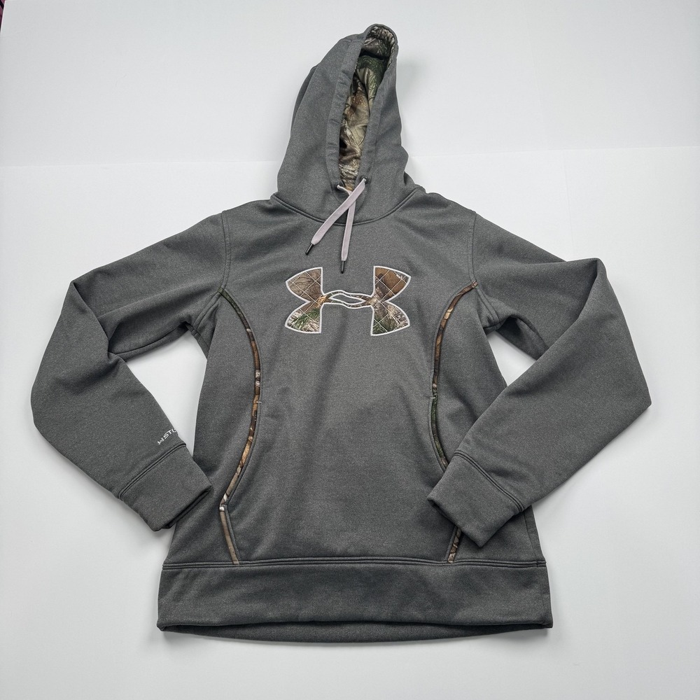 Under Armour Hoodie Womens Small Gray Camo Storm ColdGear Pullover Sweatshirt